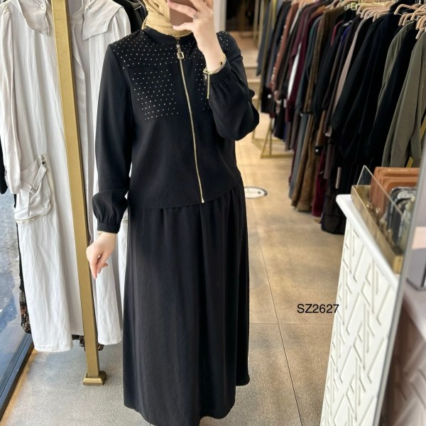 SZ2627 Selma Zaferoğlu Taşlı Fermuarlı Takım - Görsel 1