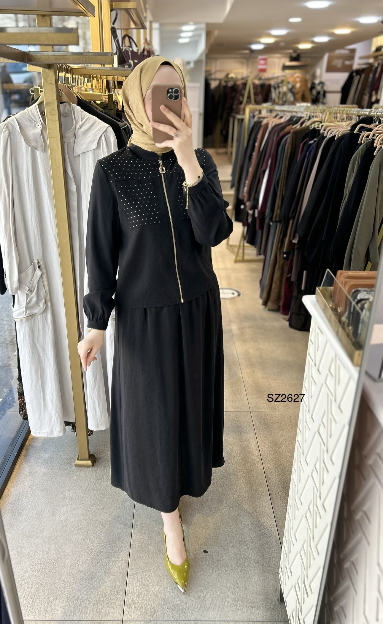 SZ2627 Selma Zaferoğlu Taşlı Fermuarlı Takım - Görsel 1