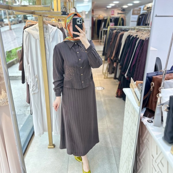 SZ2686 Çiçek Detaylı Keten Takım - Görsel 2