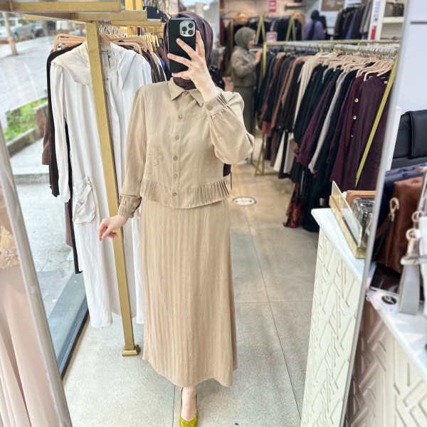 SZ2686 Çiçek Detaylı Keten Takım - Görsel 15