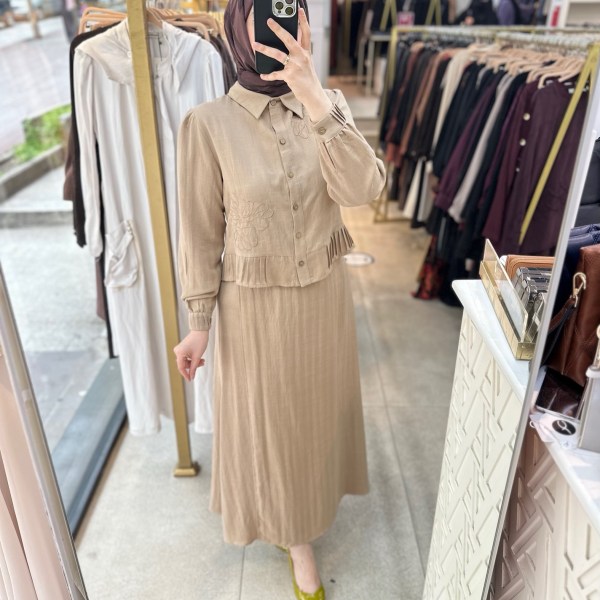 SZ2686 Çiçek Detaylı Keten Takım - Görsel 6