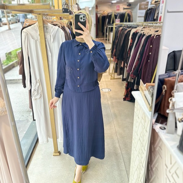 SZ2686 Çiçek Detaylı Keten Takım - Görsel 12
