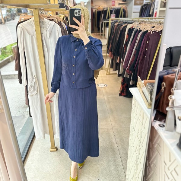 SZ2686 Çiçek Detaylı Keten Takım - Görsel 8