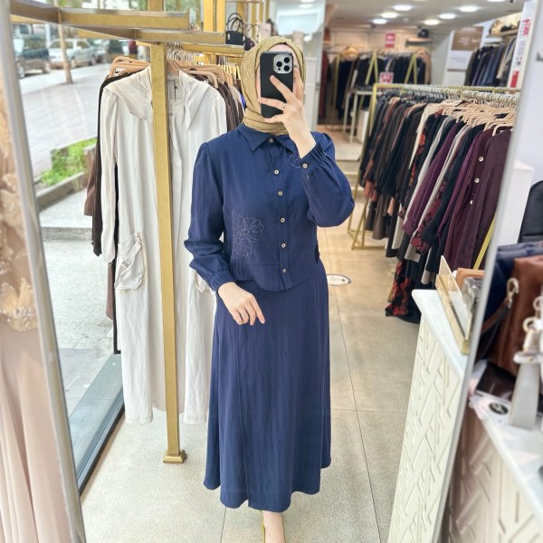 SZ2686 Çiçek Detaylı Keten Takım - Görsel 9