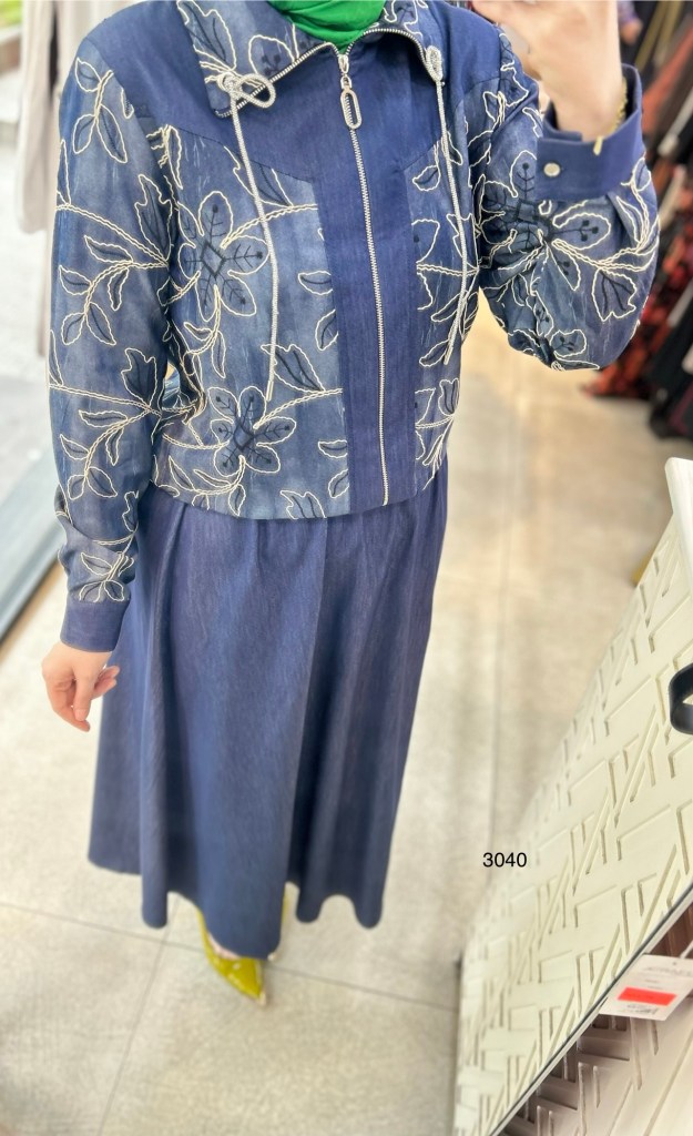 3040 Çiçek Desenli Tencel Kot Kumaş Takım