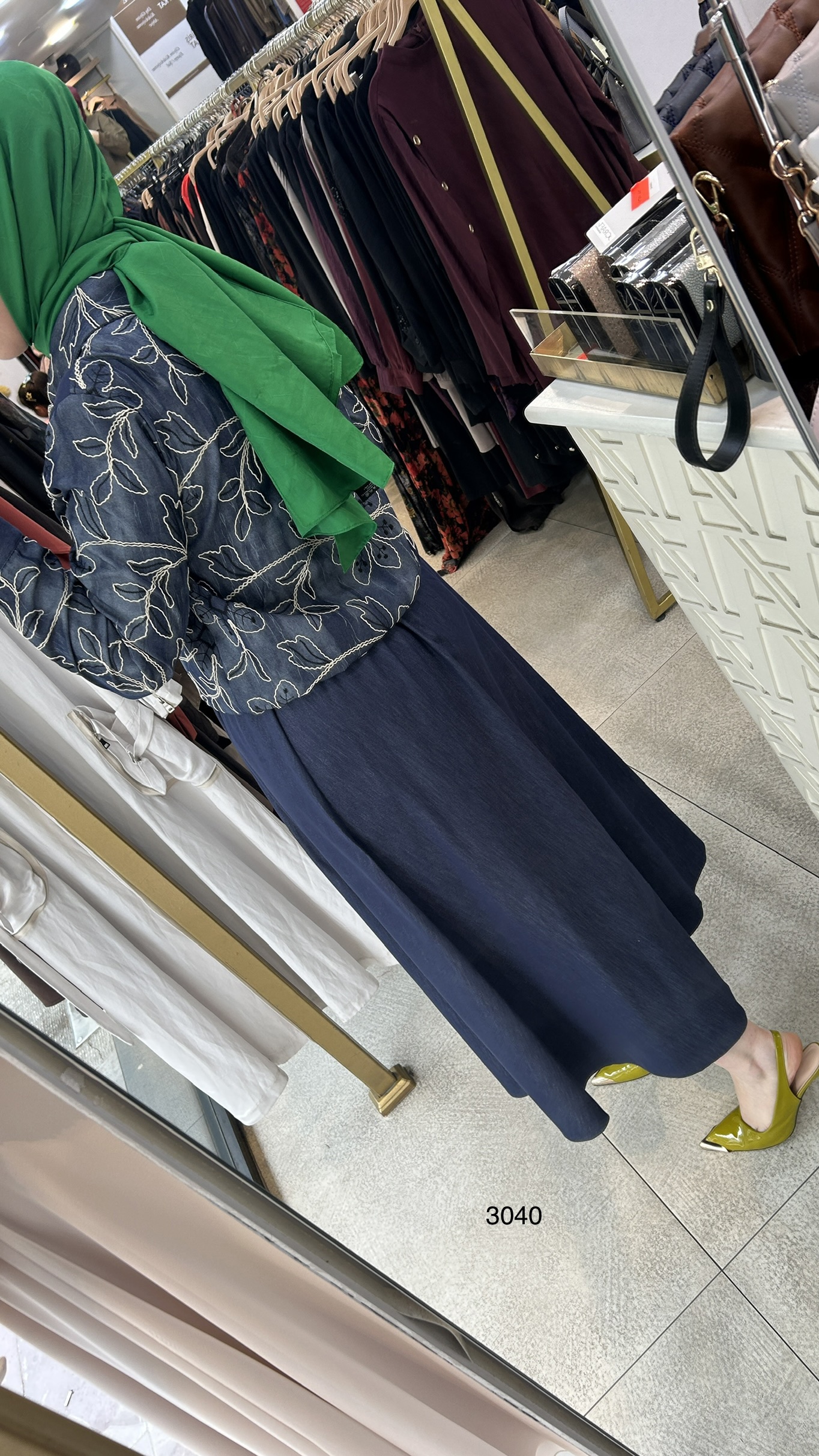 3040 Çiçek Desenli Tencel Kot Kumaş Takım - Görsel 3