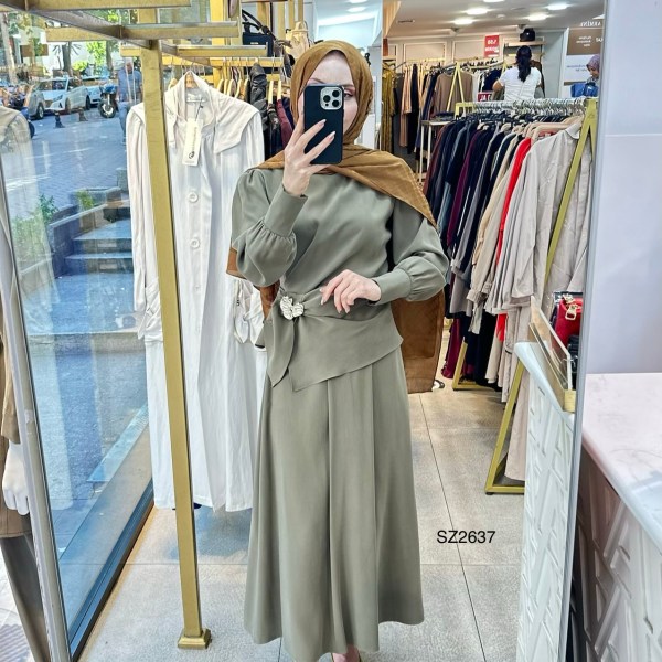 SZ2637 Selma Zaferoğlu Broş Detaylı Takım - Görsel 4