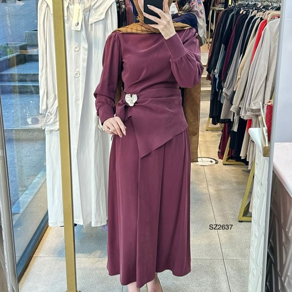 SZ2637 Selma Zaferoğlu Broş Detaylı Takım - Görsel 11