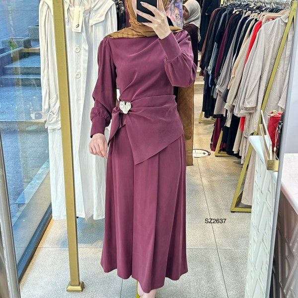 SZ2637 Selma Zaferoğlu Broş Detaylı Takım - Görsel 9