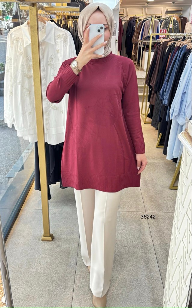 36242 Çiçek Desenli Triko Tunik
